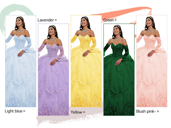 Quinceanera Dresses for Girls Long Sweetheart Lace Prom Ball Gown with Puffy Sleeves