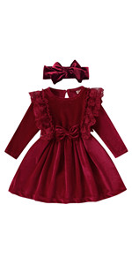 baby Girls Velvet Dress Long Sleeve Fall Winter Clothings Birthday Party Christmas Outfits