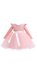 Little Girls Tulle Dresses Long Sleeves Ruffle Toddler Velvet Dress for Special Occasion