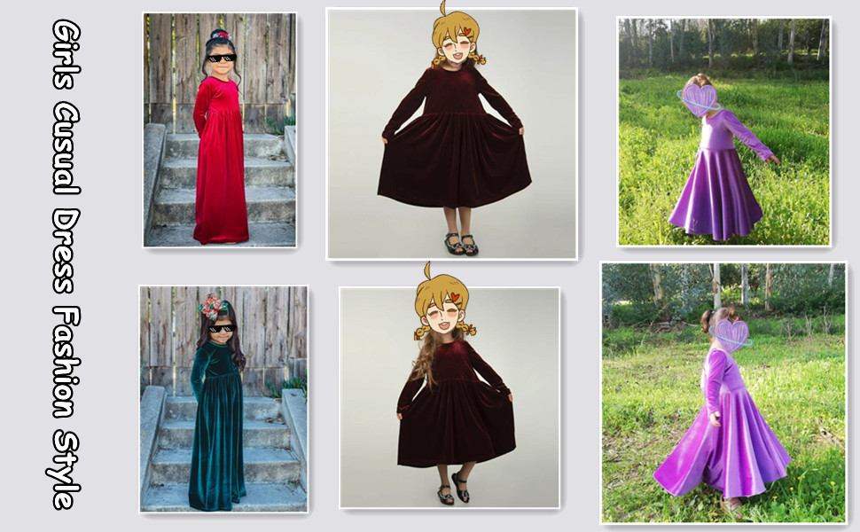 Girls Winter Velvet Dress Pageant Christmas Party Ball Gown Long Sleeve Maxi Dresses for Kids