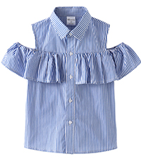 girls ruffle cold shoulder top blue striped