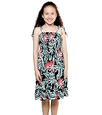 Girl&#39;s Elastic Top Strap Dress in Blooming Lily Black