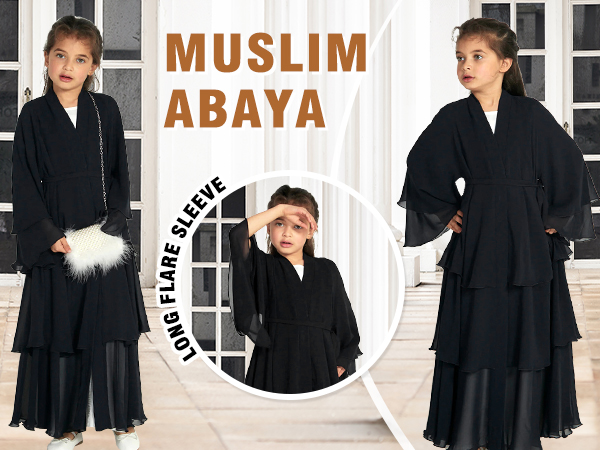 Kids Prayer Dress Muslim Clothes for Girls Long Sleeve Abaya