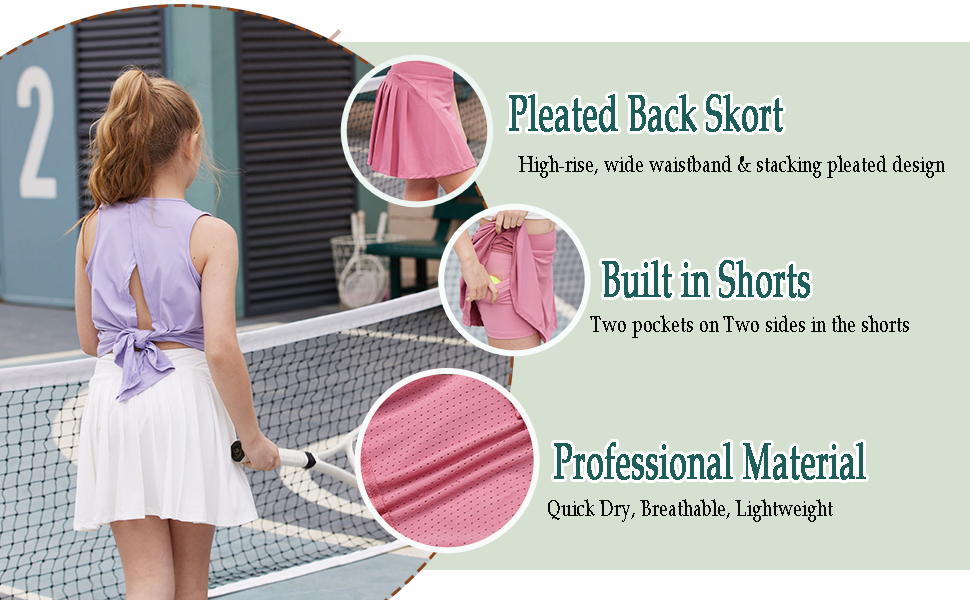 girls athletic pleated skirt with shorts