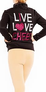 Girl&#39;s and Women&#39;s Live Love Cheer Warm Up Black Jacket comparable