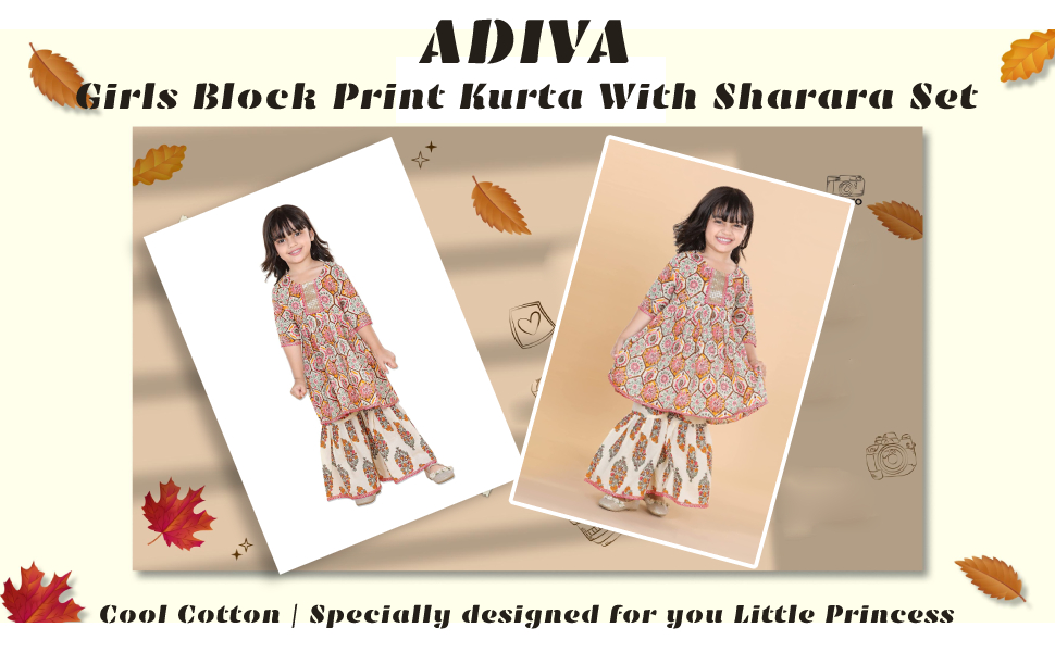 Adiva Girls Block Print Kurta with Sharara