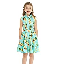 Girl&#39;s Shirt Dress in Pineapple Skull Turquoise