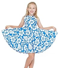 Girl&#39;s Dress in Vintage Hibiscus Blue