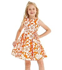 Girl&#39;s Vintage Fit and Flare Dress in Vintage Hibiscus Orange