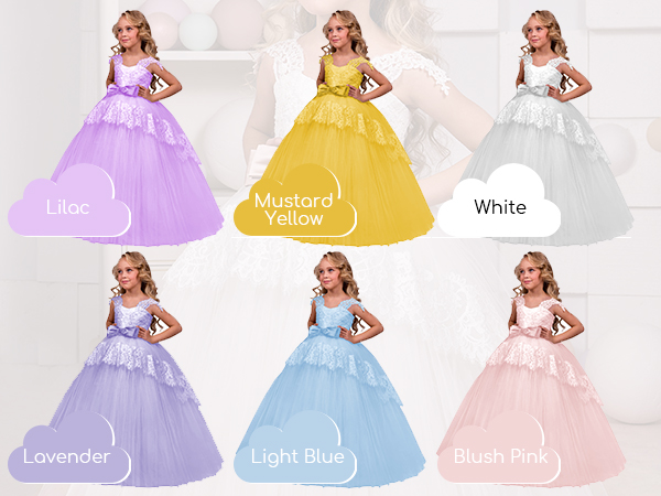 LANGKAAO Lace Appliques Toddler Flower Girl Dresses Puffy Tulle Beaded Bow Formal Princess Dress 