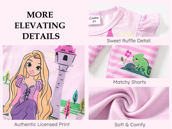 Disney Princess Toddler Girls 2PCS Short Sleeve Ruffle T-Shirt Dress and Pants Outfit Set