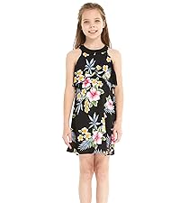 Girl&#39;s Dress in Hibiscus Black