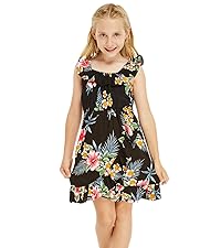 Girl&#39;s Dress in Hibiscus Black