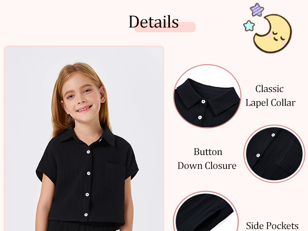 Girls 2 Piece Outfits Button Down Short Sleeve Shirts and Shorts Set Summer Sweatsuits