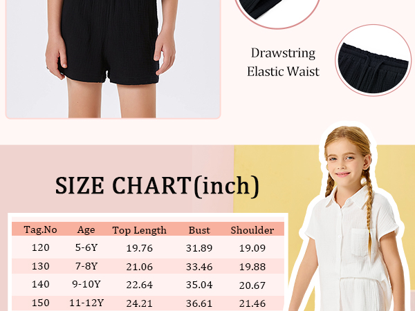 Girls 2 Piece Outfits Button Down Short Sleeve Shirts and Shorts Set Summer Sweatsuits