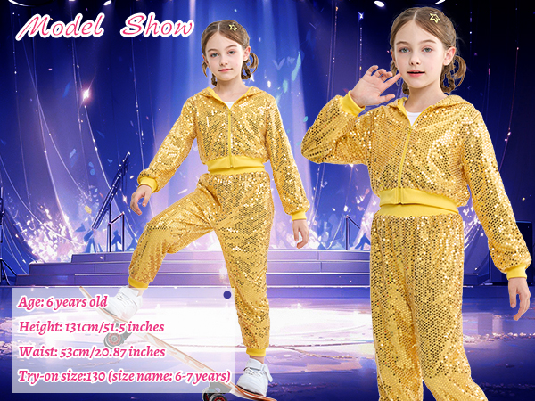 girls sequin jacket and sequin pants dance clothing set