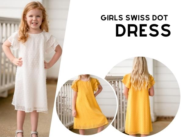 Girls Chiffon Pleated Dress Swiss Dots Flutter Sleeve Dresses