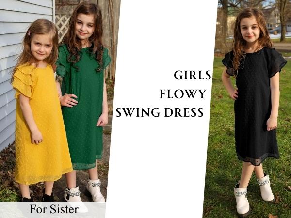 Girls Chiffon Pleated Dress Swiss Dots Flutter Sleeve Dresses