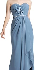 Women''s Bridesmaid Dress Sweetheart Chiffon Long Prom Dress Side Split Strapless Pleat Formal Dress