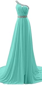 One Shoulder Beaded Prom Dresses Chiffon Long Bridesmaid Dresses for women