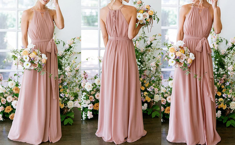 elegant chiffon formal dress for wedding guest hailter long cocktail dress a line homecoming dress