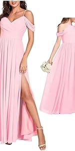 off shoulder bridesmaid dress for women chiffon long formal dress with slit a line homecoming dress