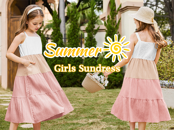 Arshiner Girl''s Sundresses Summer Boho Strap Tiered Cami Maxi Dresses with Pockets