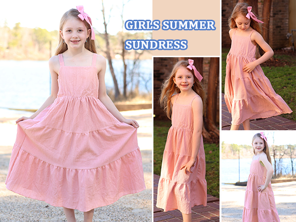 Arshiner Girl''s Sundresses Summer Boho Strap Tiered Cami Maxi Dresses with Pockets