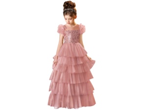 Girls Sequin Flower Girl Dress Wedding Lace Tulle Princess Kids Party Dress Pageant Dress