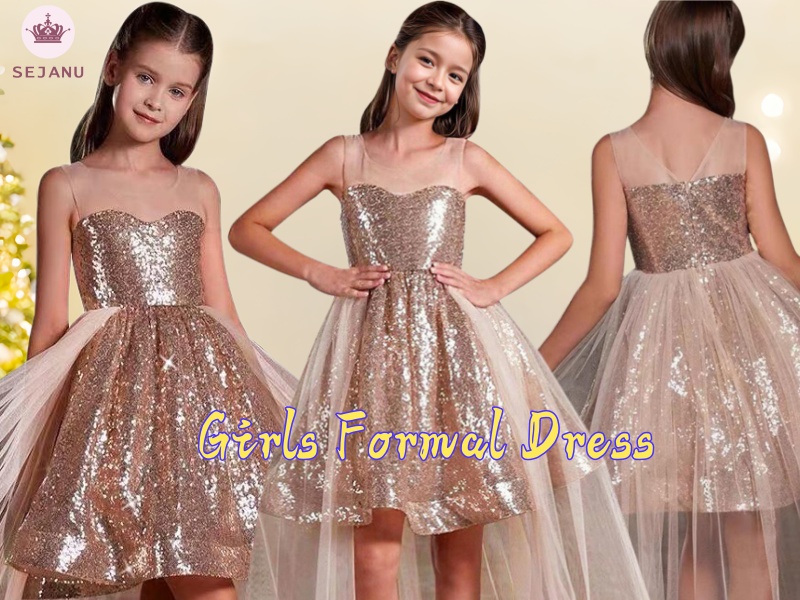  Flower Girls Sparkle Tulle Sequin Vintage Dress Princess Wedding Bridesmaid Party Holiday Dresses