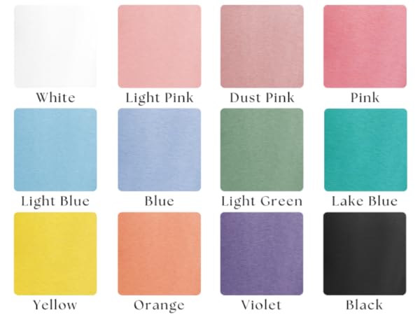 White light pink dust pink orange yellow light blue light green lake blue violet black tshirt