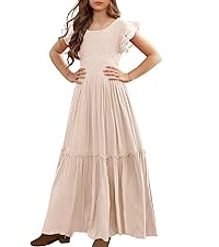 Girls Lace Flower Ruffle Sleeve Maxi Dress