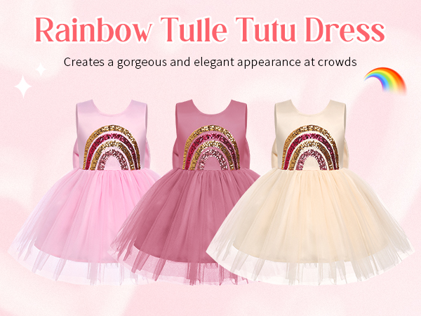 Girls Rainbow Sequin Tulle Dress Ruffle Sparkle  Wedding Gown Dresses