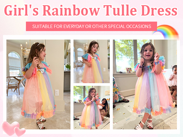 Tutu Dresses for Toddler Girls Rainbow Ruffle Layered Tulle Princess Dress