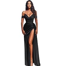 off shoulder satin prom dress