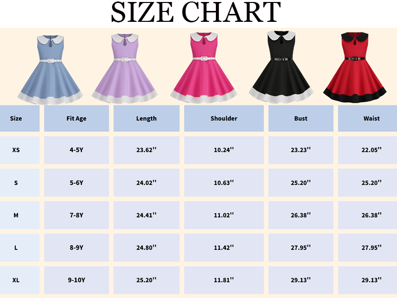 Girls Vintage Dresses Audrey 50''s Retro Dress Sleeveless Party with Belt Peter Pan Collar Dress