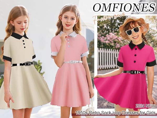 Girls Vintage Dresses Audrey 50''s Retro Dress Sleeveless Party with Belt Peter Pan Collar Dress