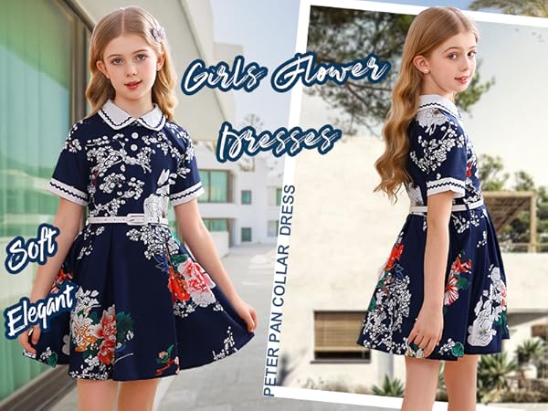 Grils Vintage Dresses Audrey Short Sleeve 50s Outfit Peter Pan Collar Boho Flower Valentines Dress