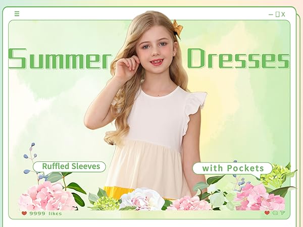 Ruffled Sleeves Tiered Swing Sundress with Pockets