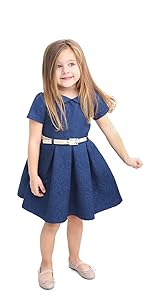 Lilax Little Girls'' Flocked Occasion Dress with Shimmer Belt