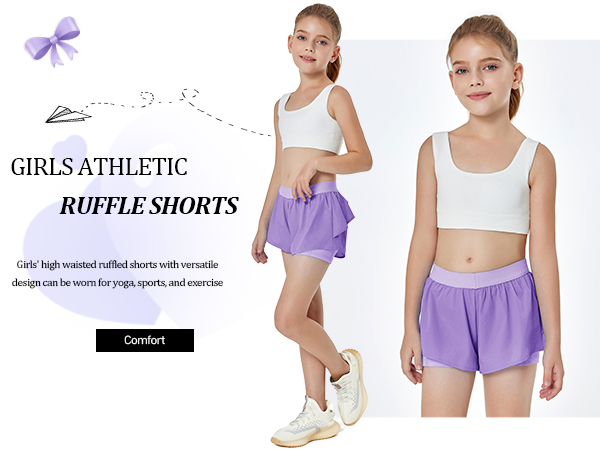 Girls Flowy Shorts with Pockets Athletic Running Skirt High Waist Butterfly 2 in 1 Sports Short