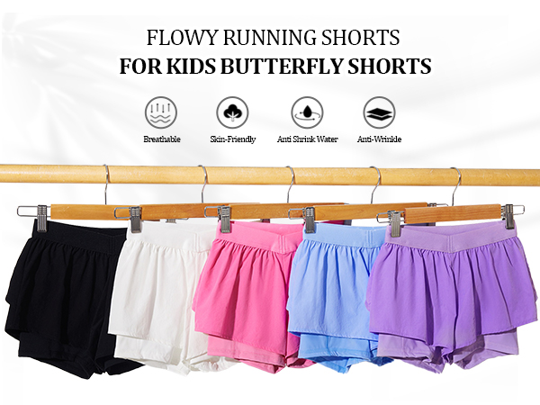 Girls Flowy Shorts with Pocket 2-in-1 Athletic Running Butterfly Shorts