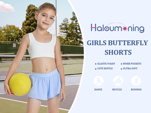 Girls Flowy Shorts with Spandex Liner 2-in-1 Youth Butterfly Skirts for Fitness, Running, Sports