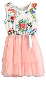 Girls Floral Princess Dress Tulle Tutu Sundress