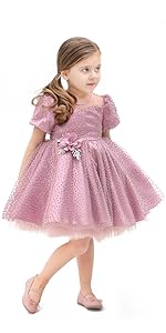 Lilax Little Girls Glitter Tulle Dress, Sparkle Polka Dots Princess Gown