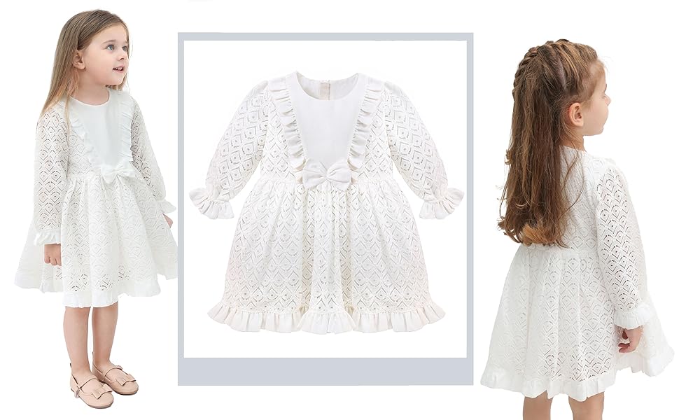 Embrace the artistry of detailed craftsmanship with the Lilax Little Girls’ Long-Sleeve Lacy Dress