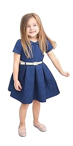 Lilax Little Girls'' Flocked Occasion Dress with Shimmer Belt