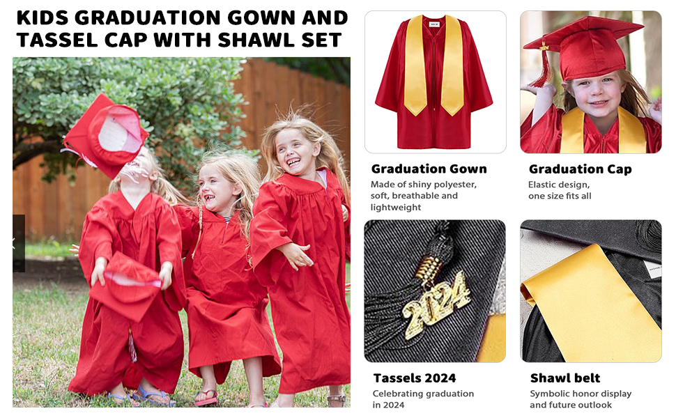 Preschool Kindergarten Graduation Gown Cap Set 2024