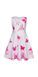 Girls Summer Dress Sleeveless Unicorn A-Line Swing Sundress Playwear Twirling Beach Dresses