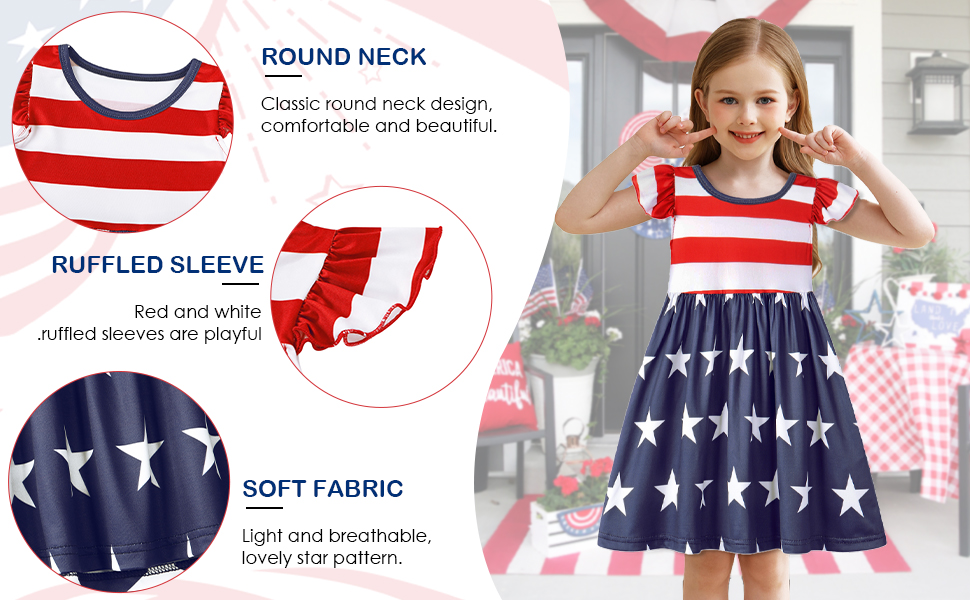 4th of July Dress Girls American Flag Striped Flutter Sleeve Independence Day Dresses Swing Sundress